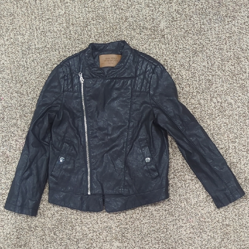 3/$30 Zara Girls Cute Biker Jacket Collection Size 7 122cm Black Faux Leather